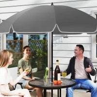Set da Giardino 6 Pezzi in Acciaio con 4 Sedie Pieghevoli, Ombrellone e Tavolo Rotondo, Crema, Grigio e Nero