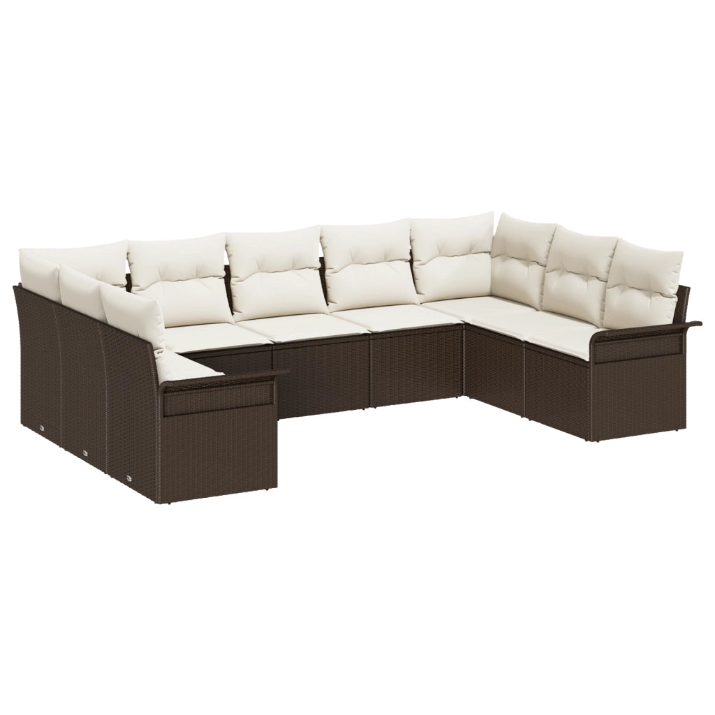 Set di Divani da Giardino 9 Pz con Cuscini Marrone Rattan Polietilene