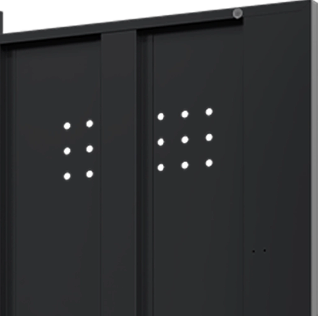 Armadio portascopa slim in metallo nero con 4 scomparti e aste regolabili