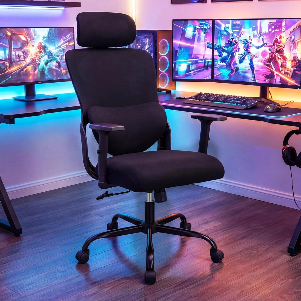 Sedia da Ufficio Ergonomica con Poggiatesta, Sedia da Scrivania con Schienale Regolabile, Supporto Lombare e Braccioli, Sedia da Lavoro Girevole per Computer per Casa, Ufficio e Studio