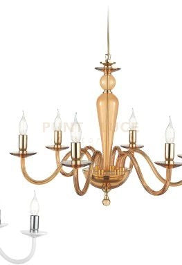 LAMPADARIO PAGANINI 8 LUCI AMBRA ORO ATTACCO E14 D.84CM