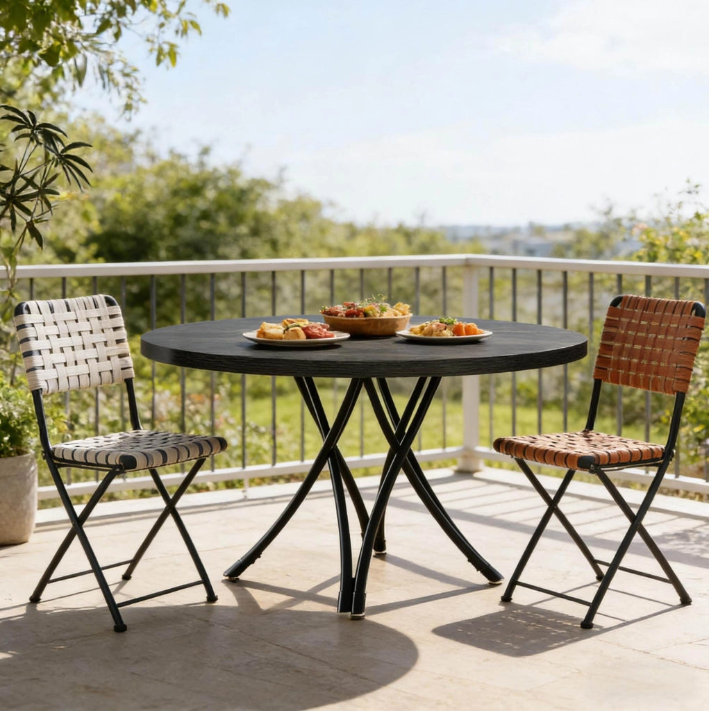 Tavolo da pranzo rotondo 120 cm in legno nero; design moderno con base a croce