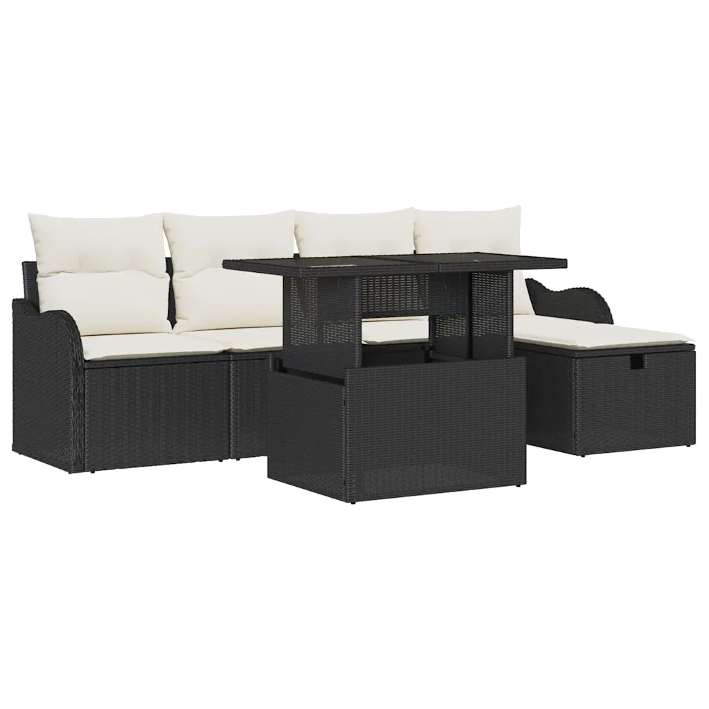 Set Divano da Giardino con cuscino 6 pcs Nero Poly Rattan