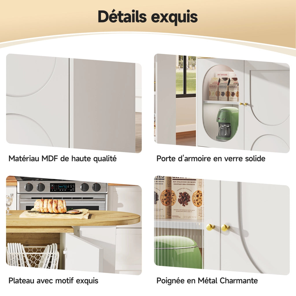 Carrello da cucina con 3 ante e piano girevole a 360°; portasalviette e portaspezie; 138x39x105 cm