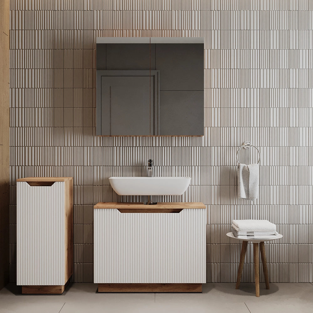 Vicco Set di mobili da bagno Rovere/bianco a strisce 3 parti