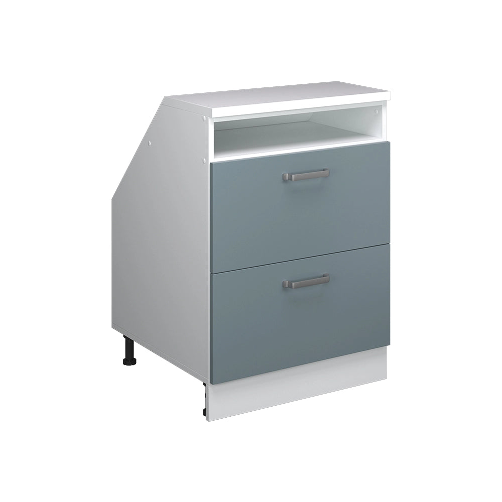 Mobile cucina sottotetto R-Line Grigio-blu/Bianco 60 cm con 2 cassetti, carcassa 60 cm profondità Vicco