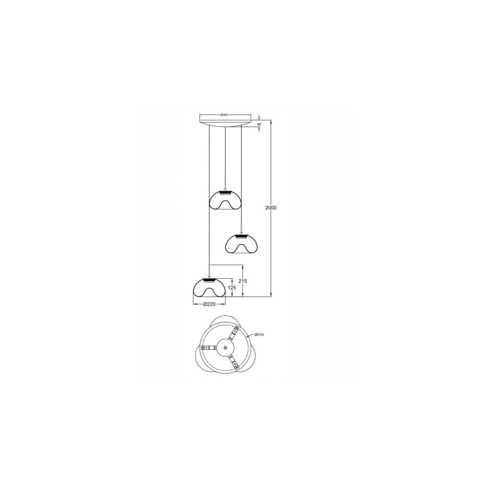 Brena - Lampada a sospensione circolare 3 luci Fabas Luce - LED 30W dimmerabile - Trasparente Rosone rotondo d.35cm