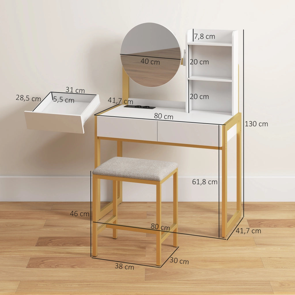 Cassettiera Trucco con Specchio e Sgabello ¨C Zephmum ¨C Bianco 40x35x150 cm