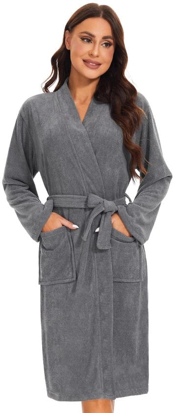 Camicia da camera per donna morbida e leggera, giacca da sauna per donna, tessuto di cotone, colore grigio, modello YMMCHY