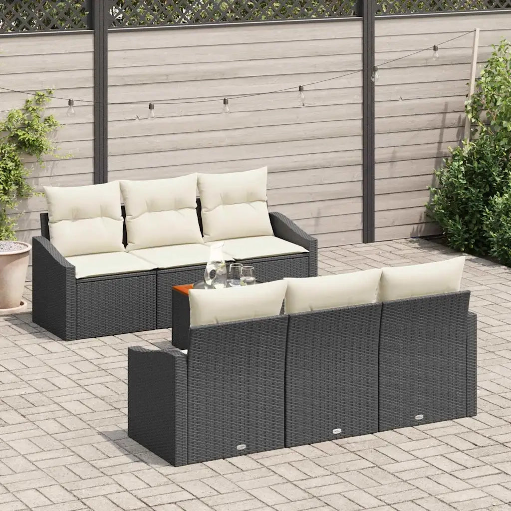 Set Divano da Giardino 7 pcs Nero e Crema polyrattan