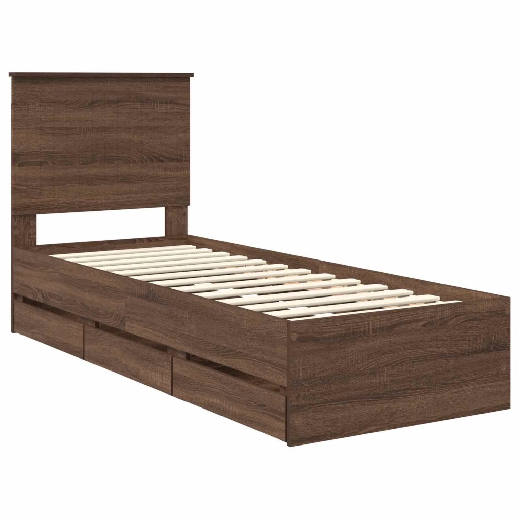 Letto singolo | Letto per adulti | Struttura del letto con cassetto Rovere Marrone 75 x 190 cm