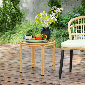 Tavolino da Giardino in Stile Boho Chic Ø50x44 cm in Rattan e Vetro Giallo