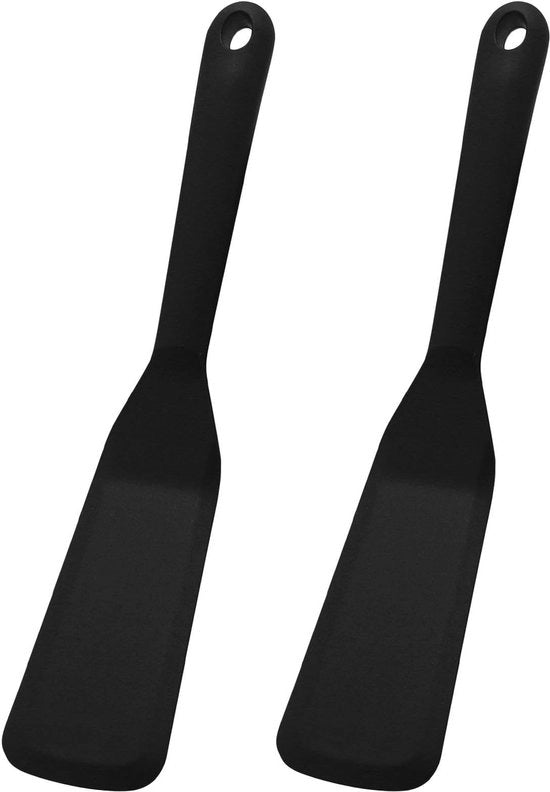 Spata per cucina in silicone - 2 pezzi - Resistente al calore e antiaderente - Nero - Resistenti al lavastoviglie - Ideali per cucinare e cuocere