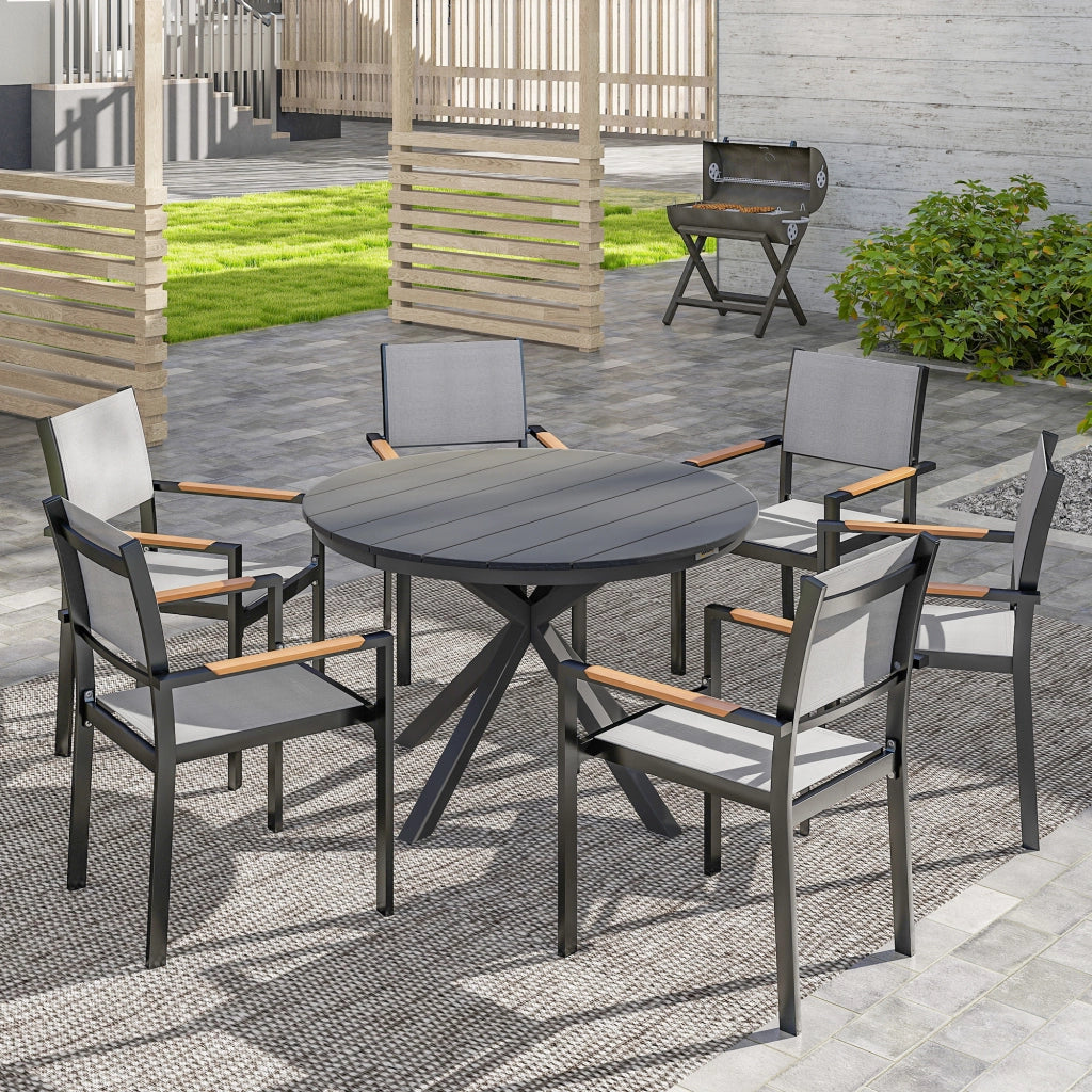 Tavolo da pranzo da giardino rotondo ¨C zephmum ¨C alluminio nero ?118 cm