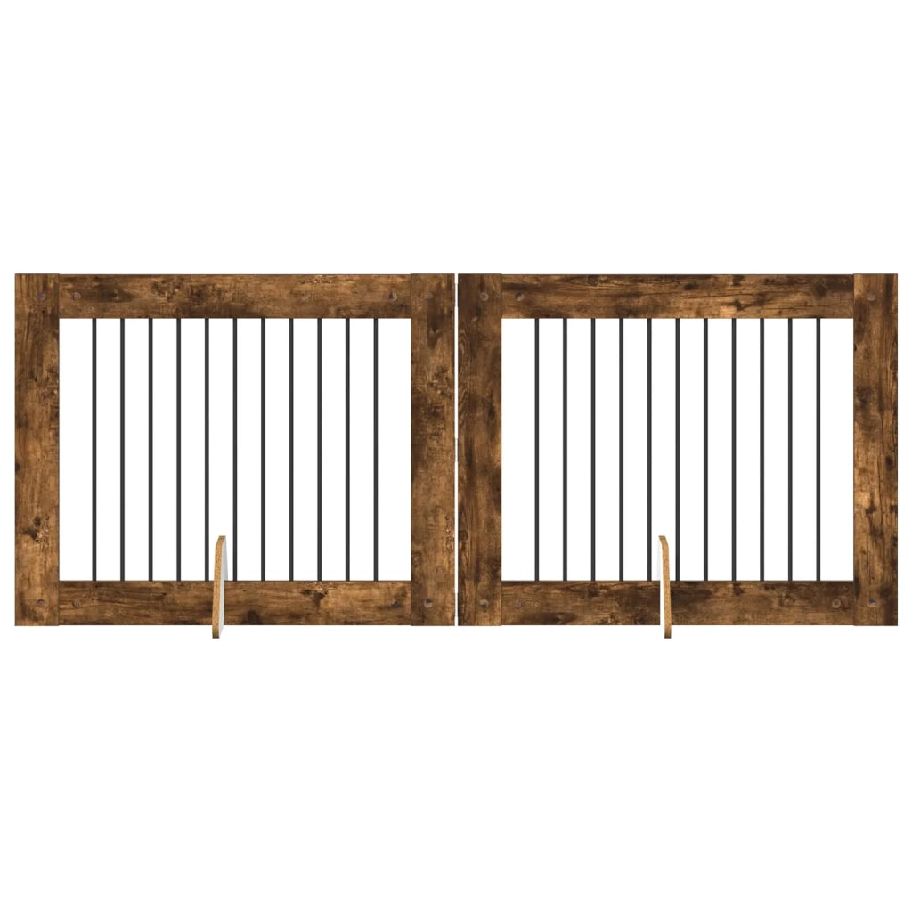 Cancello per cani con supporti 2 pcs Rovere Fumo 100 x 80 cm 892057