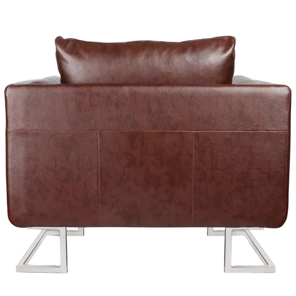 Poltrona sedia design lounge sedile club divano cubo da soggiorno con gambe cromate in pelle sintetica marrone 1102041/3