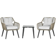SET DA GIARDINO IN RATTAN E ACCIAIO CON 2 SEDIE MODERNE E 1 TAVOLINO DA CAFFÈ