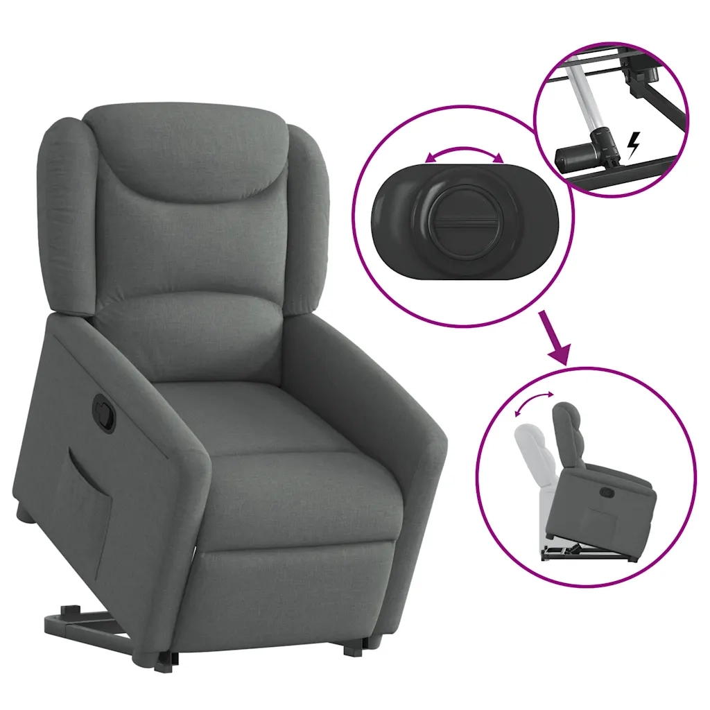 Poltrona | Sedia Relax Alzapersona Reclinabile Grigio Scuro in Tessuto