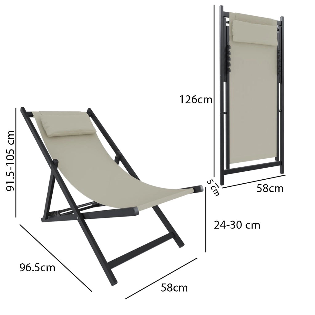 Sedia Sdraio Leggera Da Giardino Schienale Regolabile 5 Posizioni Pieghevole Ergonomica Con Cuscino Traspirante Struttura Nera In Alluminio Da Esterno Piscina Mare Portata Massima 160 Kg (Grigio)