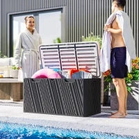 Panca Contenitore 380L in HDPE con 2 Maniglie Laterali e Leva a Gas, 115x60x60 cm, Nero e Grigio