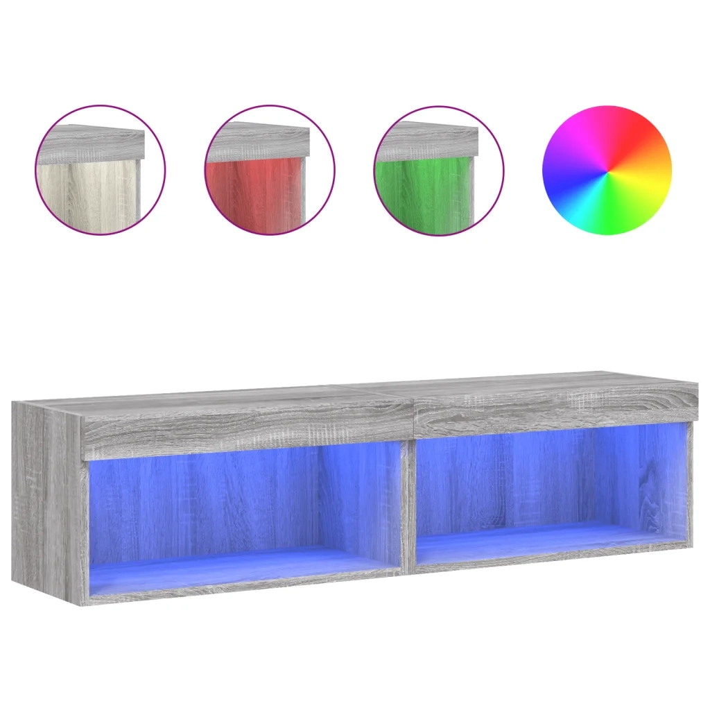 vidaXL Mobili Porta TV con Luci LED 2pz Grigio Sonoma 60x30x30 cm