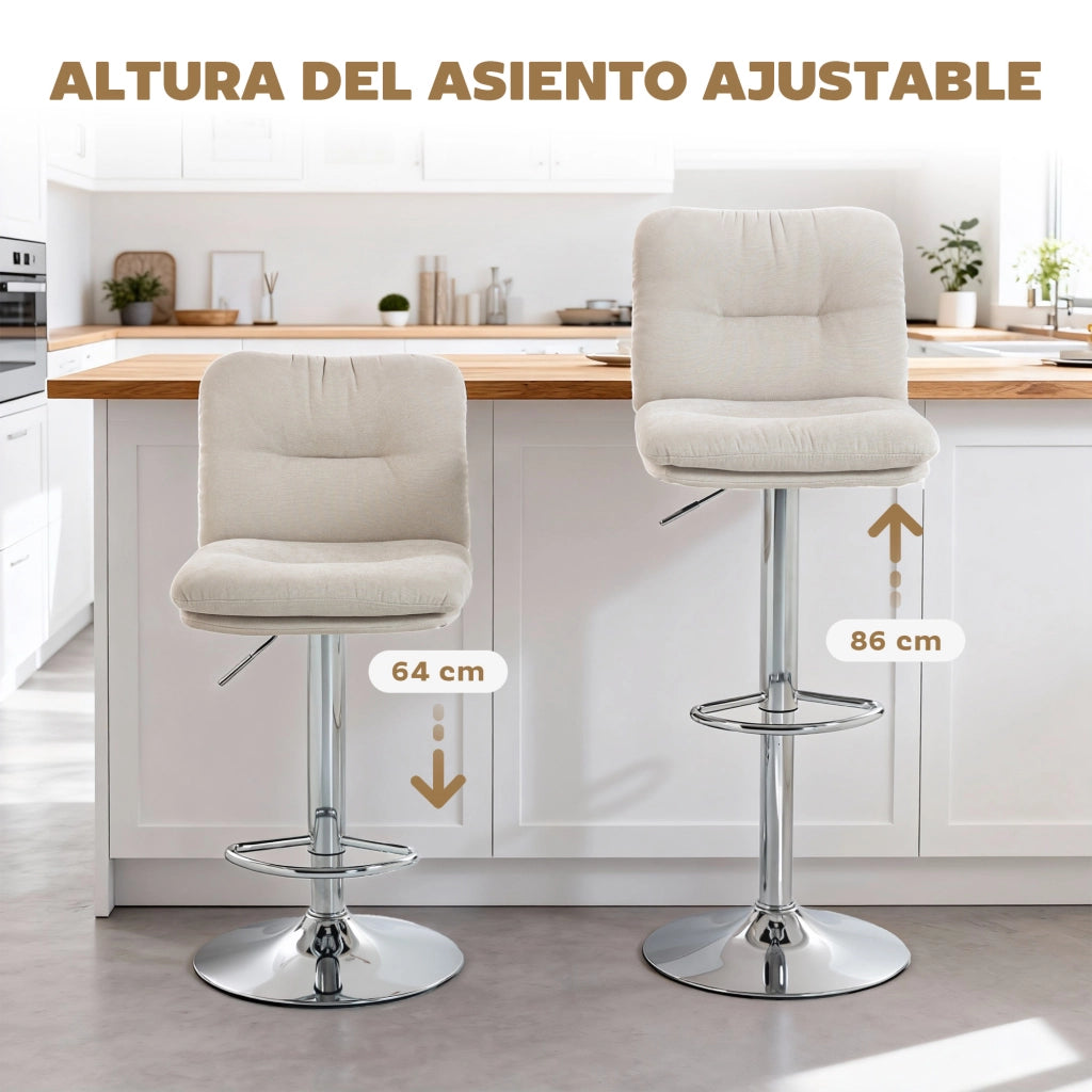 Sgabelli da Cucina con Schienale e Poggiapiedi Regolabili ¨C Zephmum ¨C Beige
