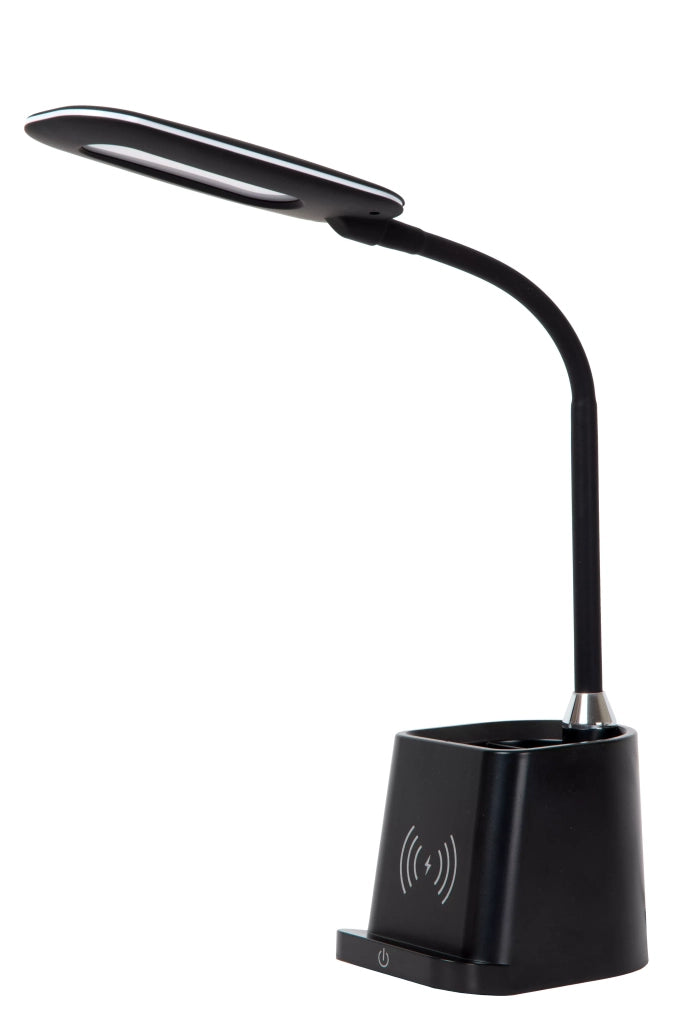 Lampada scrivania Qi portapenne nera LED 4,7W Lucide