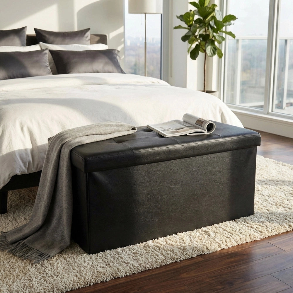 POUF CONTENITORE RETTANGOLARE IN ECOPELLE NATURALE