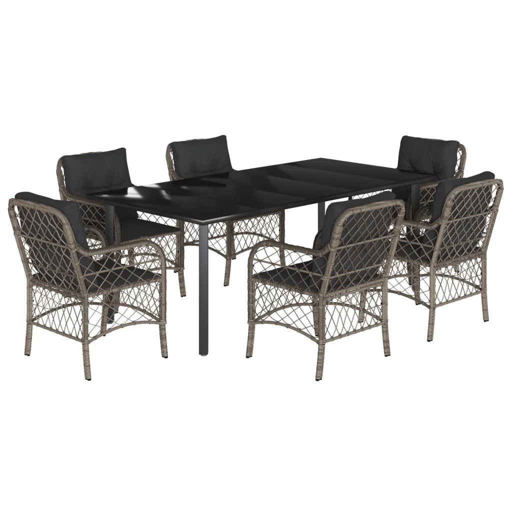 Set da Pranzo da Giardino 7 pz con Cuscini in Polyrattan Grigio 3212136