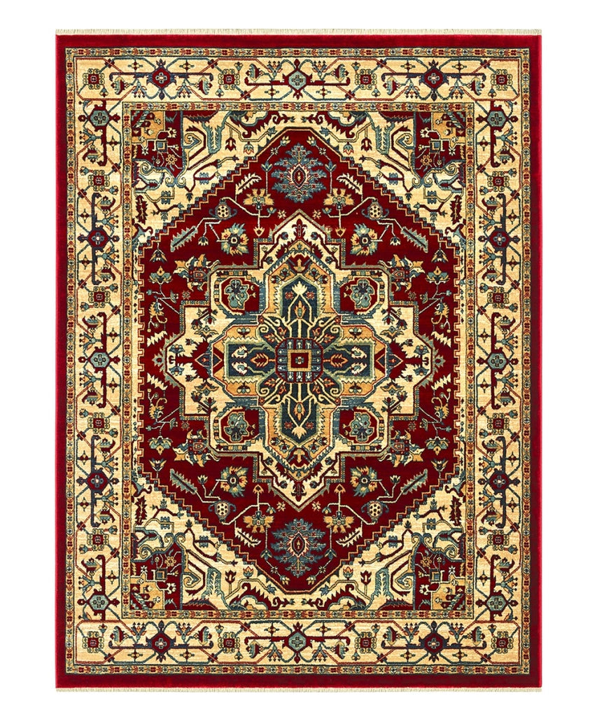 Tappeto KAZAKH 1535 rosso e oro cm.160x240 stile orientale persiano alta qualità con effetto lucente