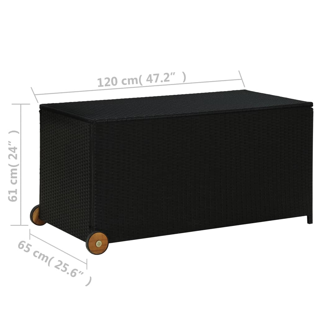 Contenitore/box da giardino 120 x 65 x 61 cm resina intrecciata nera 02_0013110