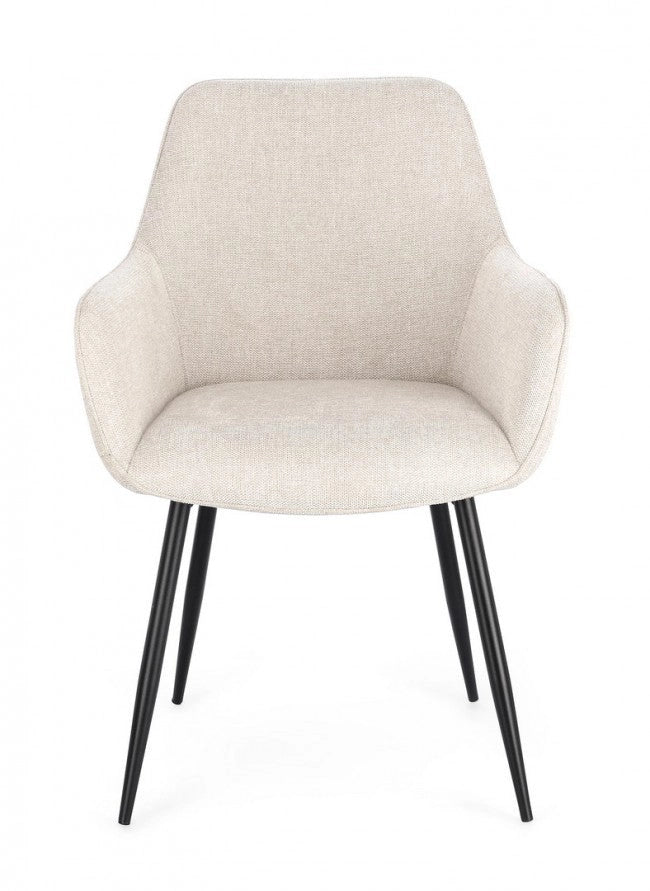 Set 2 Sedie 58x63x85,5 cm Cora in Tessuto Nero e Beige