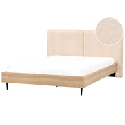 Letto matrimoniale in tessuto bouclè beige con testiera imbottita 180 x 200 cm stile moderno