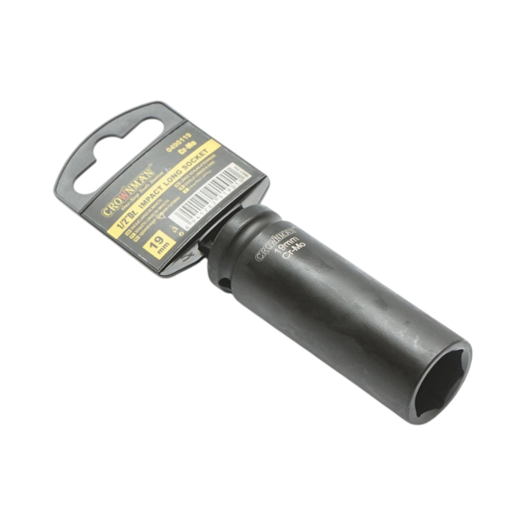 Chiave a bussola a impatto Crownman da 19 mm, quadrata in acciaio Cr-Mo da 1/2".