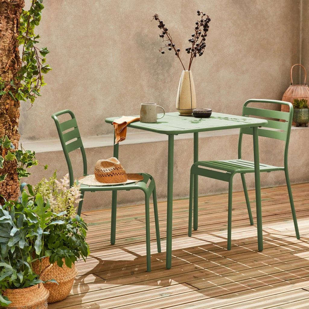 Set tavolo da giardino in acciaio con 2 sedie, 70cm, verde