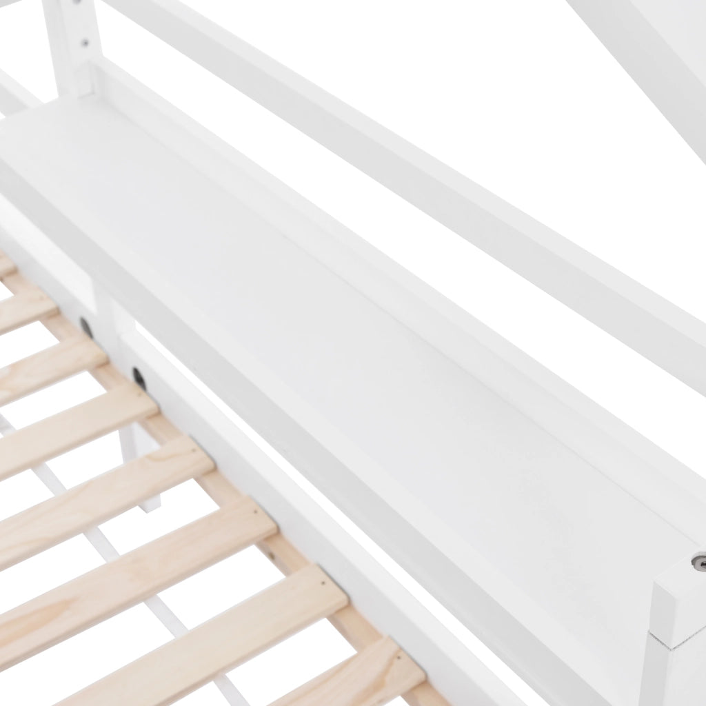 Letto a casa per bambini bianco con funzione di contenimento in pino 90x200 cm
