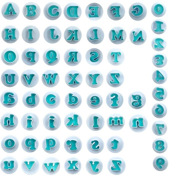 Set di stampi per torta in fondant, 62 pezzi, lettere e numeri, 10 pezzi di stampi numerici per biscotti, forme alfabetiche per torta e biscotti