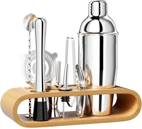 Set di bar professionale da 10 pezzi in acciaio inossidabile per mixare, scuotere e servire cocktail