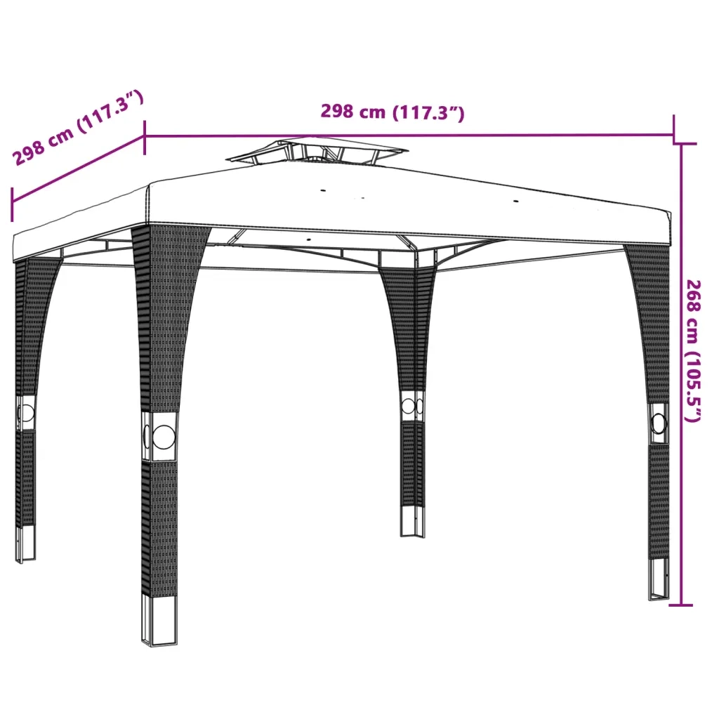 Gazebo con Tetto Doppio Antracite 2,98x2,98 m in Acciaio 368441