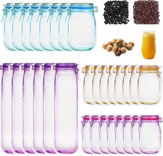 Set di sacchetti a chiusura ermetica 30 pezzi - sacchetti congelatori riutilizzabili - contenitori snack impermeabili - contenitori di stoccaggio per abbigliamento - diverse dimensioni - materiale sicuro