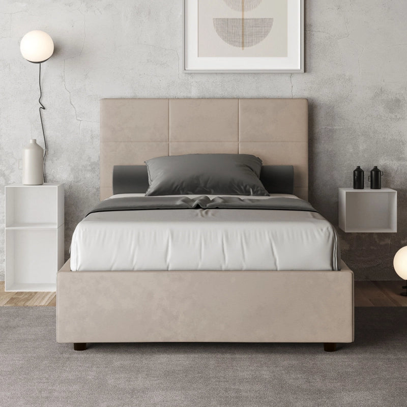 Letto imbottito 1 piazza e mezza 120x200 cm Mika - Con rete,Microfibra,Sabbia