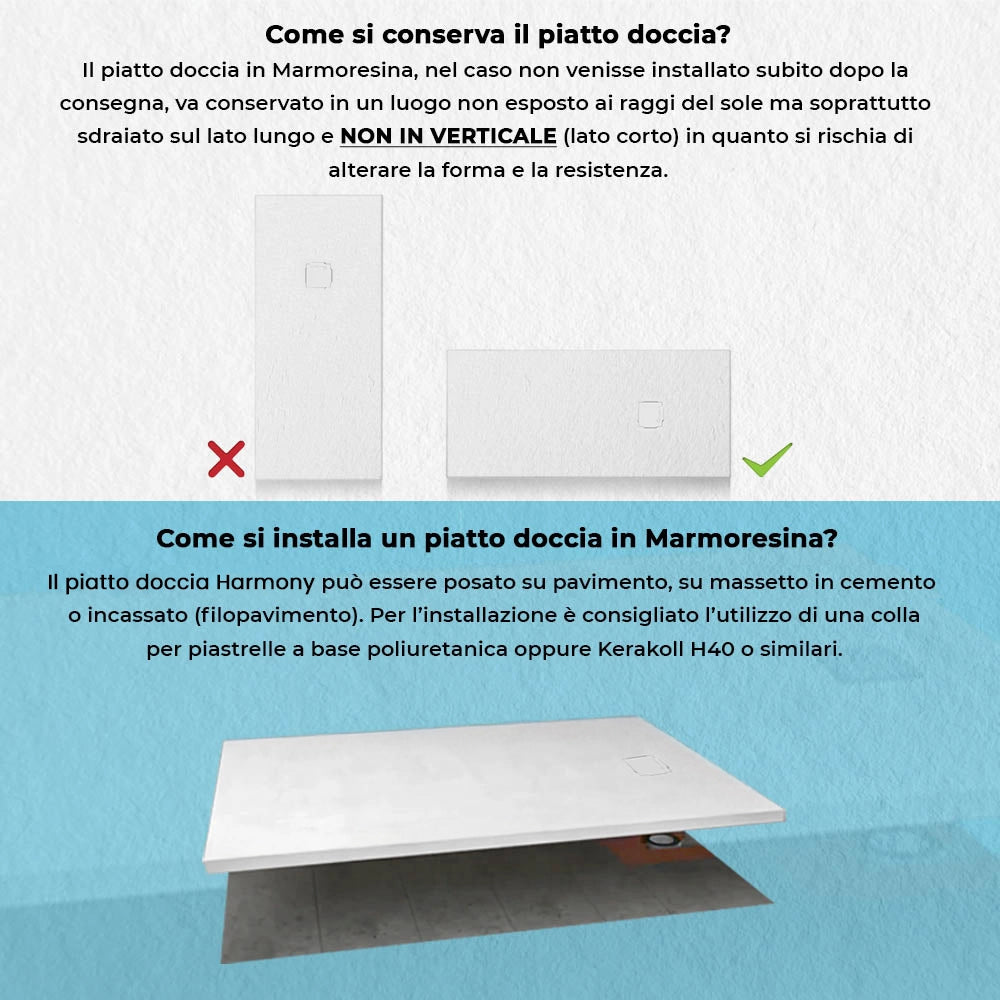 Piatto doccia 80x80 in marmoresina bianco con griglia in acciaio inox Harmony