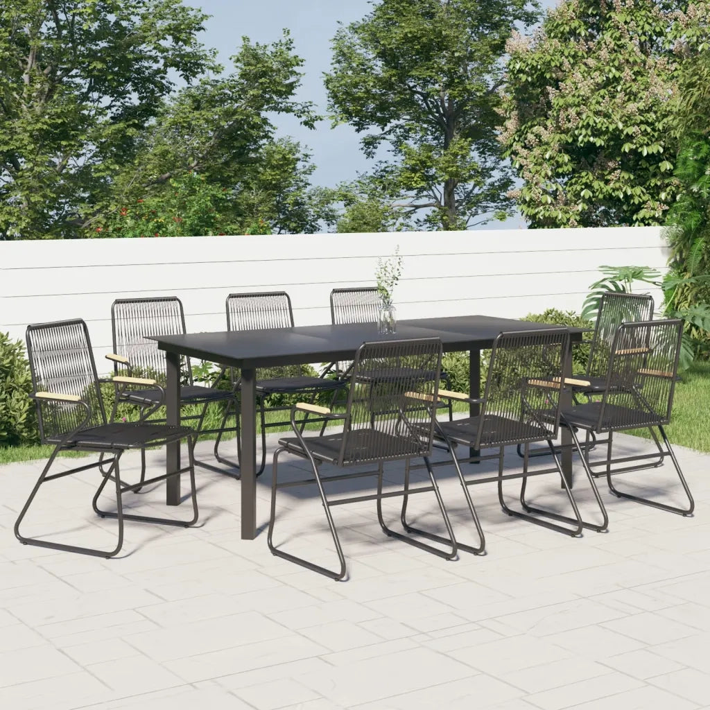 Set da Pranzo da Giardino 9 pz Nero in Rattan PVC 3060278