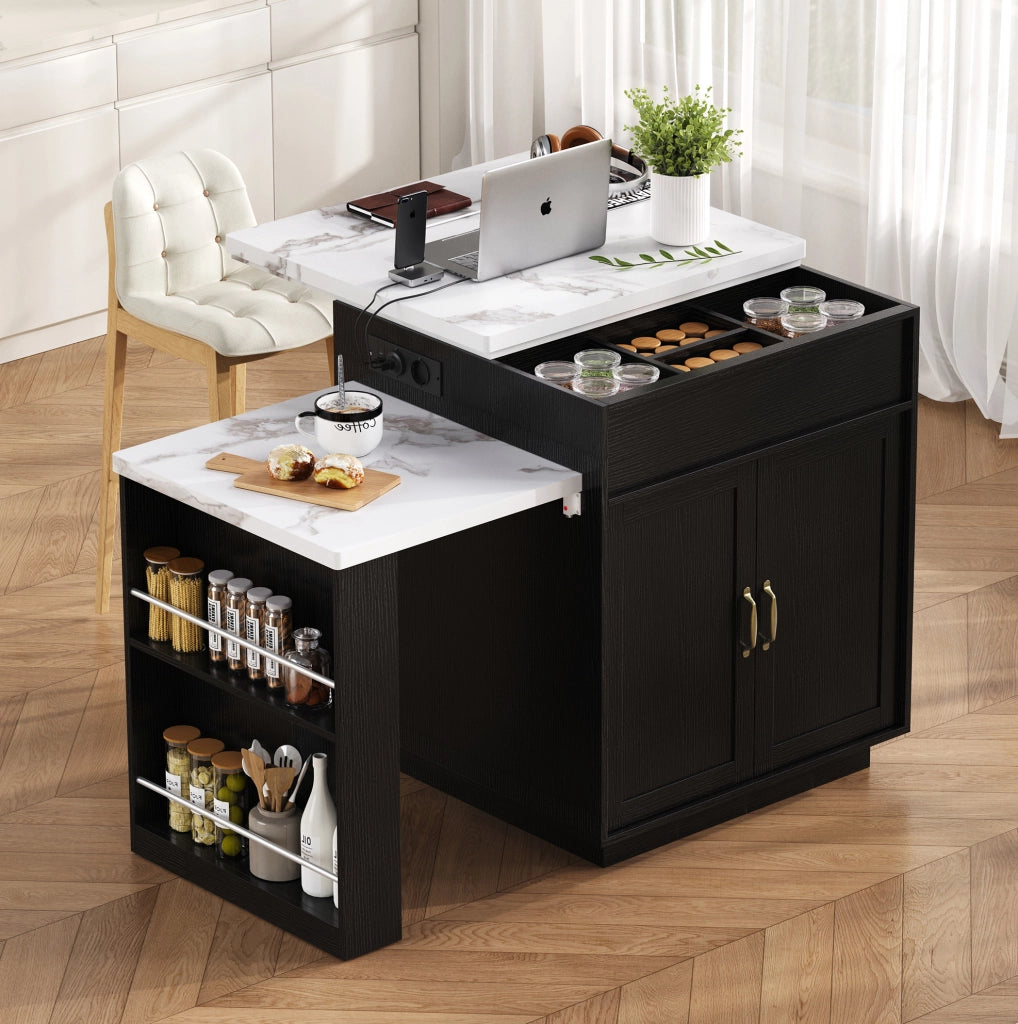 Tavolo da pranzo estensibile nero con LED, USB e vani