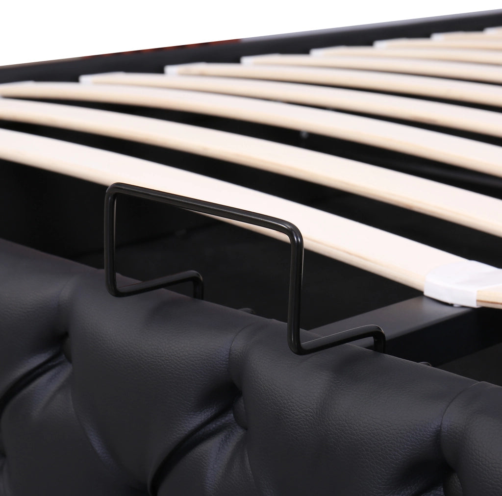 Letto imbottito 160x200 cm con rete, contenitore e LED, nero