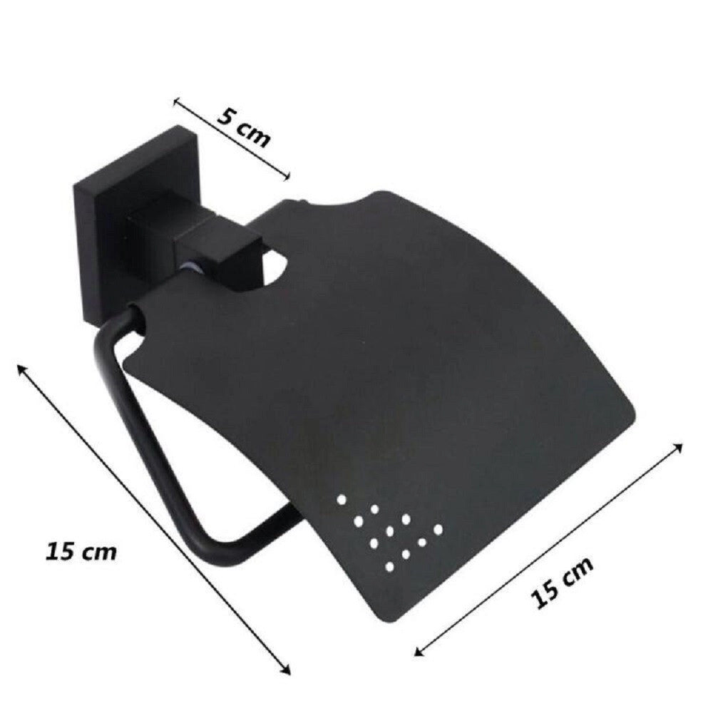 Trade Shop - Porta Rotolo Carta Igienica A Muro Con Coperchio Basculante Acciaio Nero 79981 -