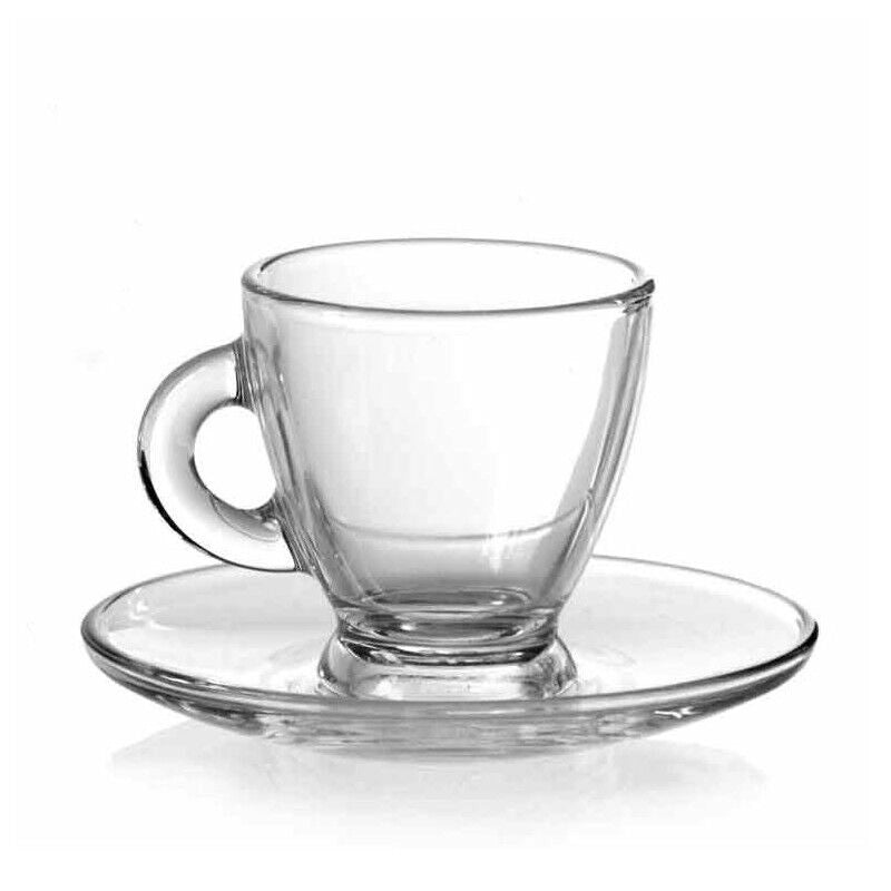 SET DI 6 TAZZINE DA CAFFÈ CON PIATTINO DA 95CC IN VETRO TRASPARENTE 6 X 6,5 CM