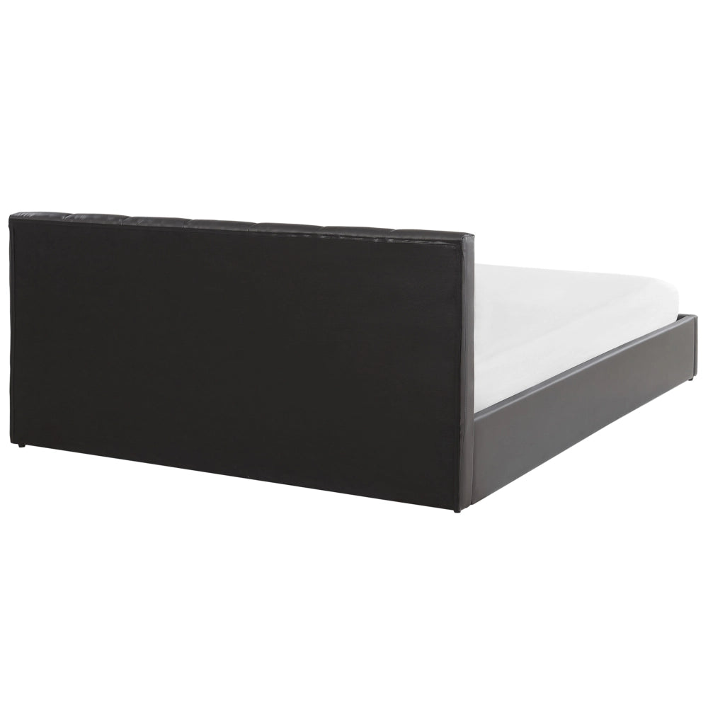 Letto contenitore Rivestimento in ecopelle grigia 180 x 200 cm con testiera a doghe