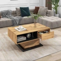 Tavolino in rovere venato con cassetto senza maniglie e contenitore bifacciale, tavolino per divano ufficio e soggiorno, grigio scuro