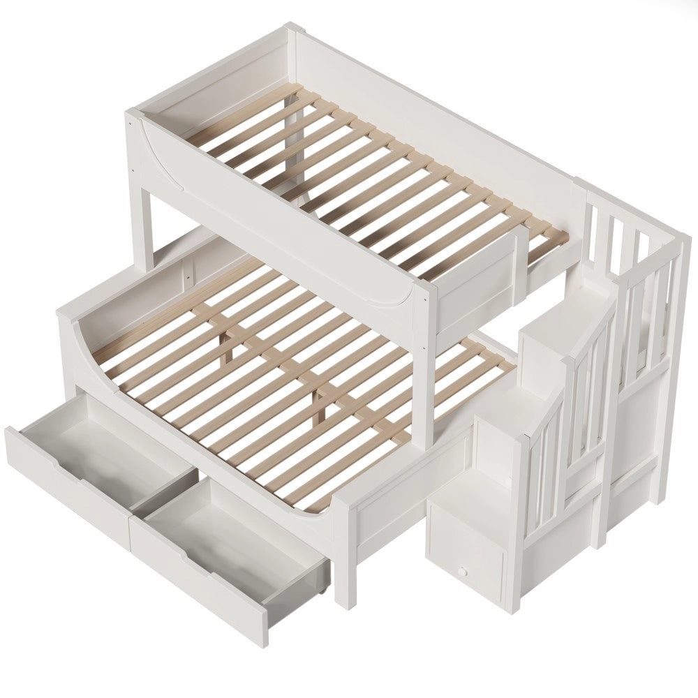 Letto a Castello con Schrank e Cassetti ¨C MINIMAL ¨C Legno Bianco 90x200 / 140x200